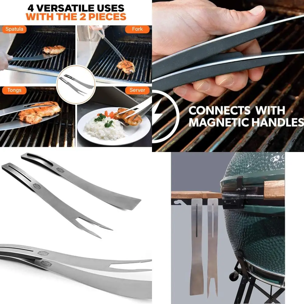

Magnetic BBQ Tool Set - 2-in-1 Spatula & Fork | Stainless Steel, Premium Grilling Accessories