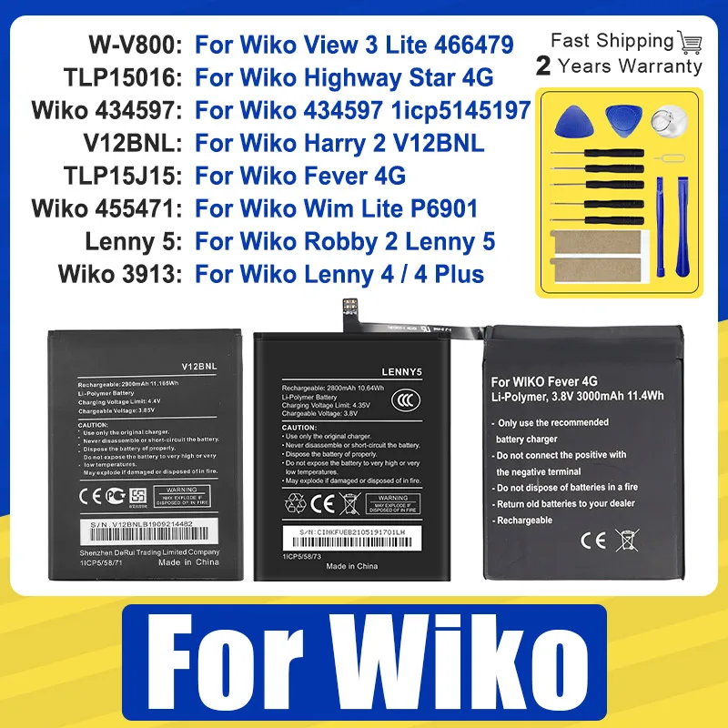 TLP15J15 TLP15016 W-V800 Lenny5 Battery For Wiko View Highway Harry Star Robby Lenny Fever Wim 2 3 4 5 434597 P6901 Lite Plus 4G
