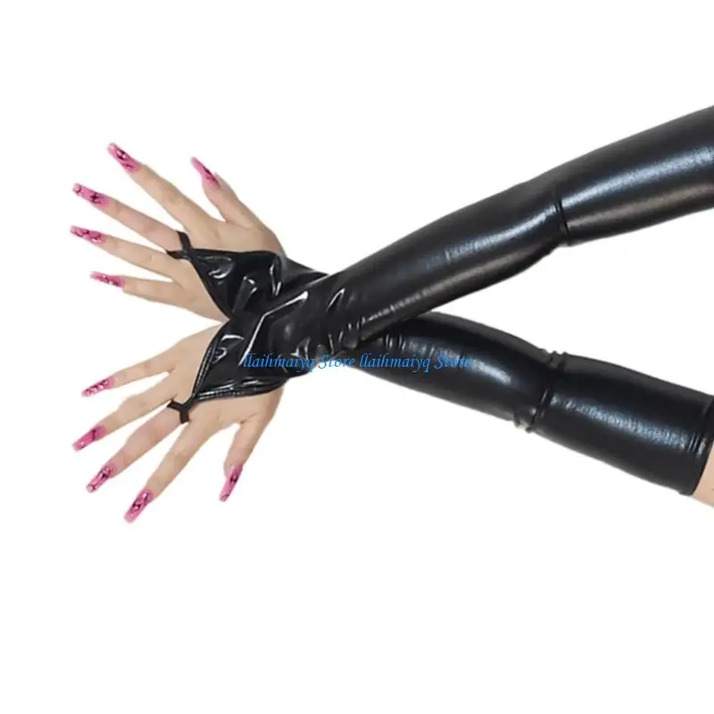 

573B Elegant Metallic Finish Long Gloves Premium Synthetic Leather Multi Occasion Styling