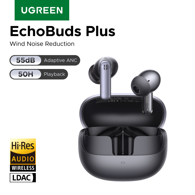  2026 NEW】UGREEN EchoBuds Plus In-Ear Bluetooth Wireless Active Noise Cancelling Earphones 55dB Adaptive ANC, LDAC Headphones