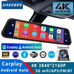 4K 3840*2160P Dash Cam Carplay Android Auto Car Dvr Stream RearView Mirror GPS 5G WIFI FM Radio Dashcam Camera Drive Recorder