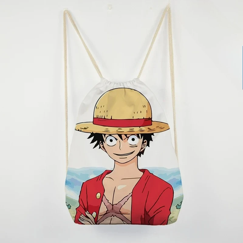 One Piece Rucksack mit Kordelzug, niedlicher und modischer Cartoon-Design, personalisierte, kreative, einfache Canvas-Tasche, Geschenk für Freunde – Detail 4