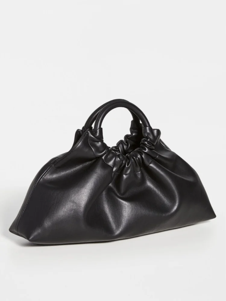 Korean Style Pleated Handbag High Quality Texture PU Soft Leather Cloud Bag Lady Round Handle Purse Simple Daily Shopper Bag