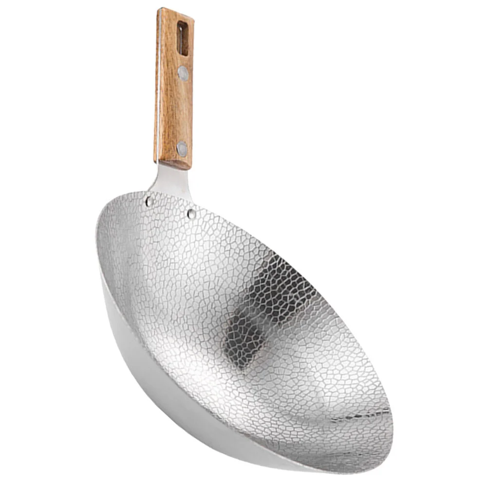 

Heavy Duty Stainless Steel Wok 28Cm Deep Frying Pan for Home Restaurant Use Rapid Heat Conduction Metal Wok Stir-Fry Cooking