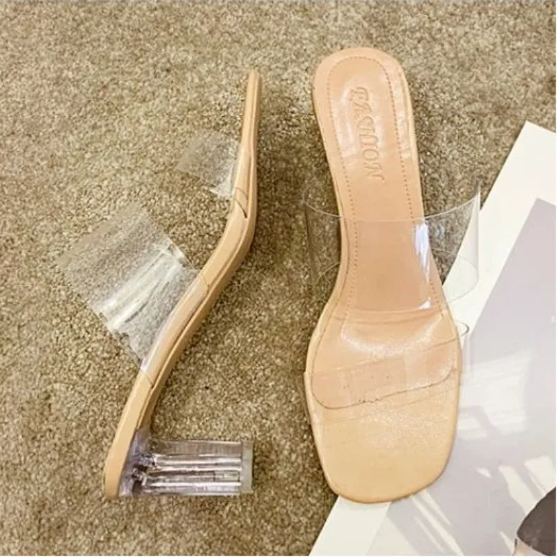 Plus Size 35-46 Women High Heels Sandals Transparent PVC One-piece Slippers Crystal Supper High Heel Man Shoes Summer Outwear