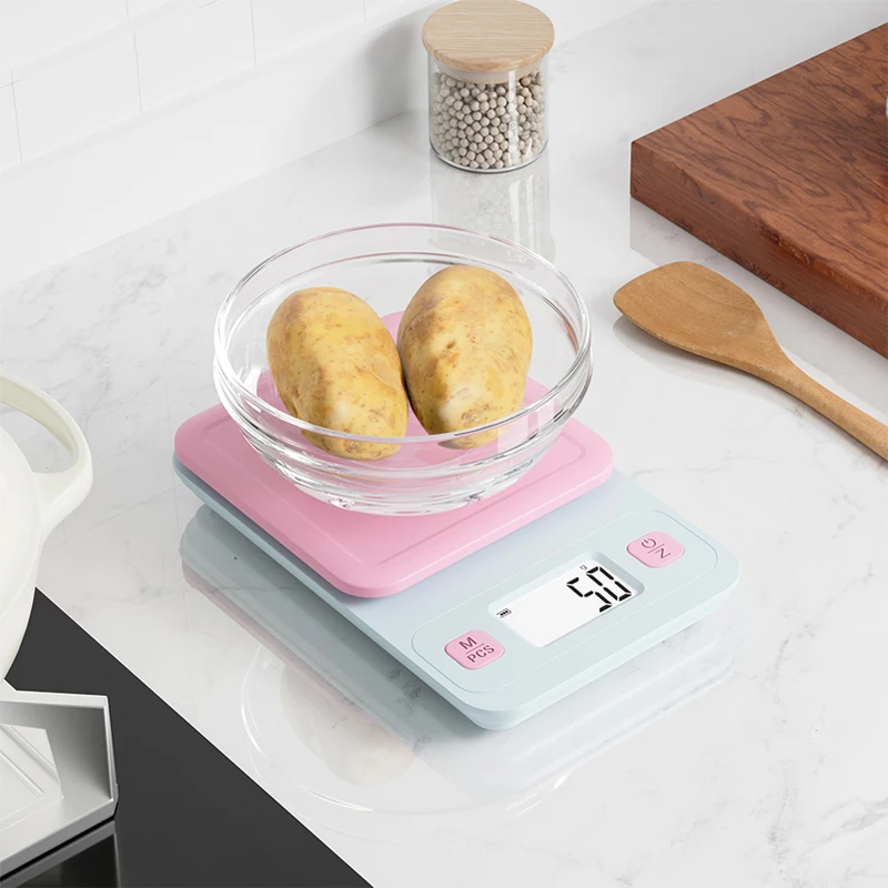 Blue Pink Kitchen Scale Lovely Color Small Kitchen Scale for Kitchen Food, Baking Breakfast, 7 Unit Conversions 3kg/0.1