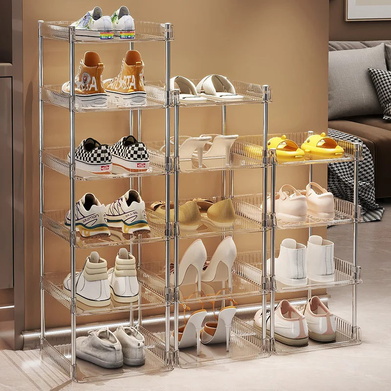No Assembly Multi-layer Shoe Rack, Transparent Movable Shoe & Slipper Storage Organizer Dorm & Rental Home