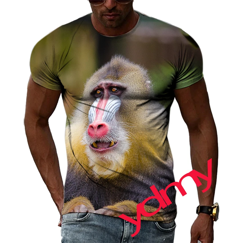 

Summer Mandrill Pattern Quick-Dry Men's T-shirt Hip Hop 3D Print Personality Neck Short Sleeve Fashion Clothes