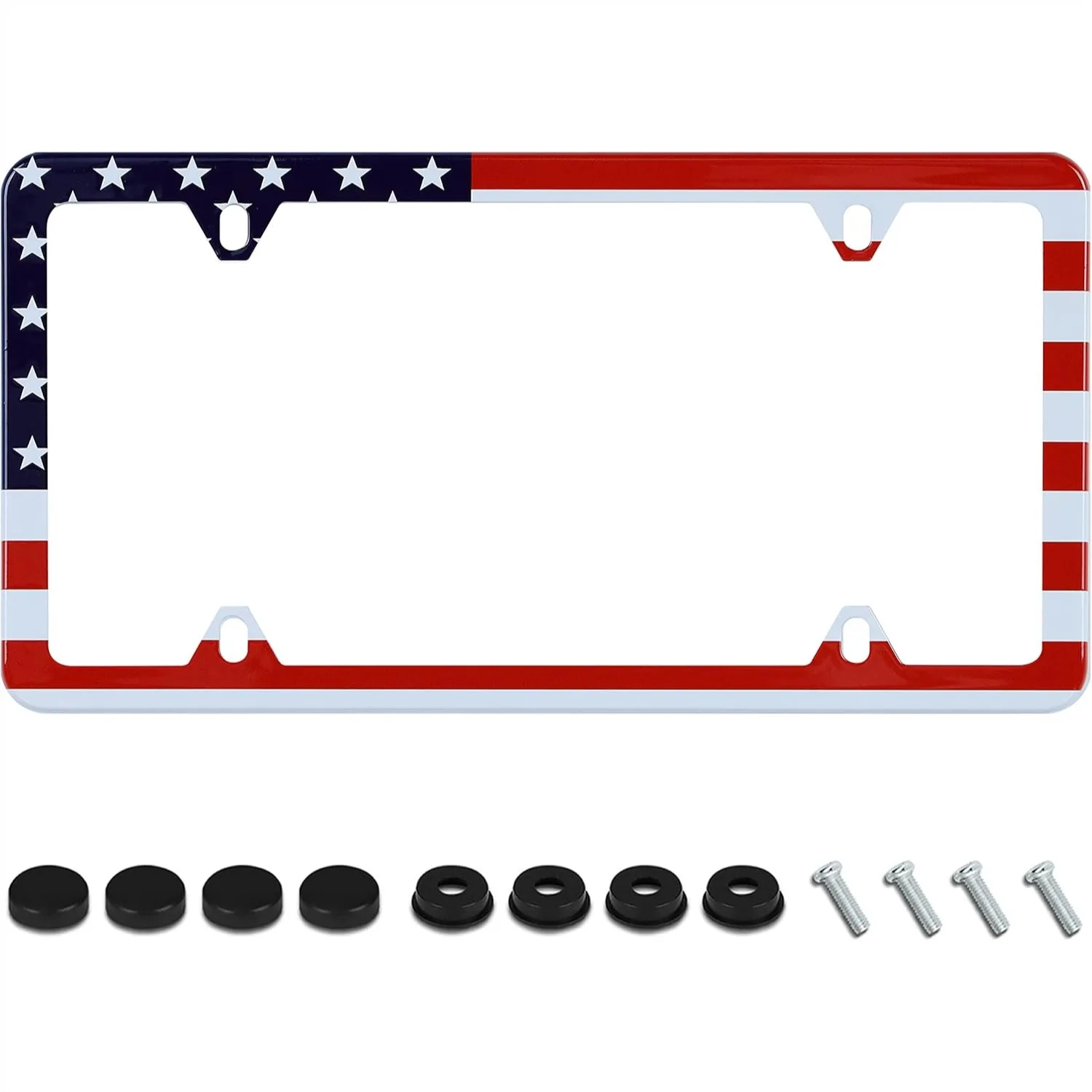 

Stainless Steel License Plate Frame USA Flag Design Fits All Standard US and Canadian Vehicles with Screws for Easy Installation