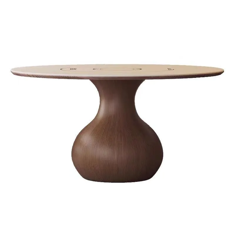 

Medieval style, solid wood rock slab dining table, square and circle can be switched at will, small apartment