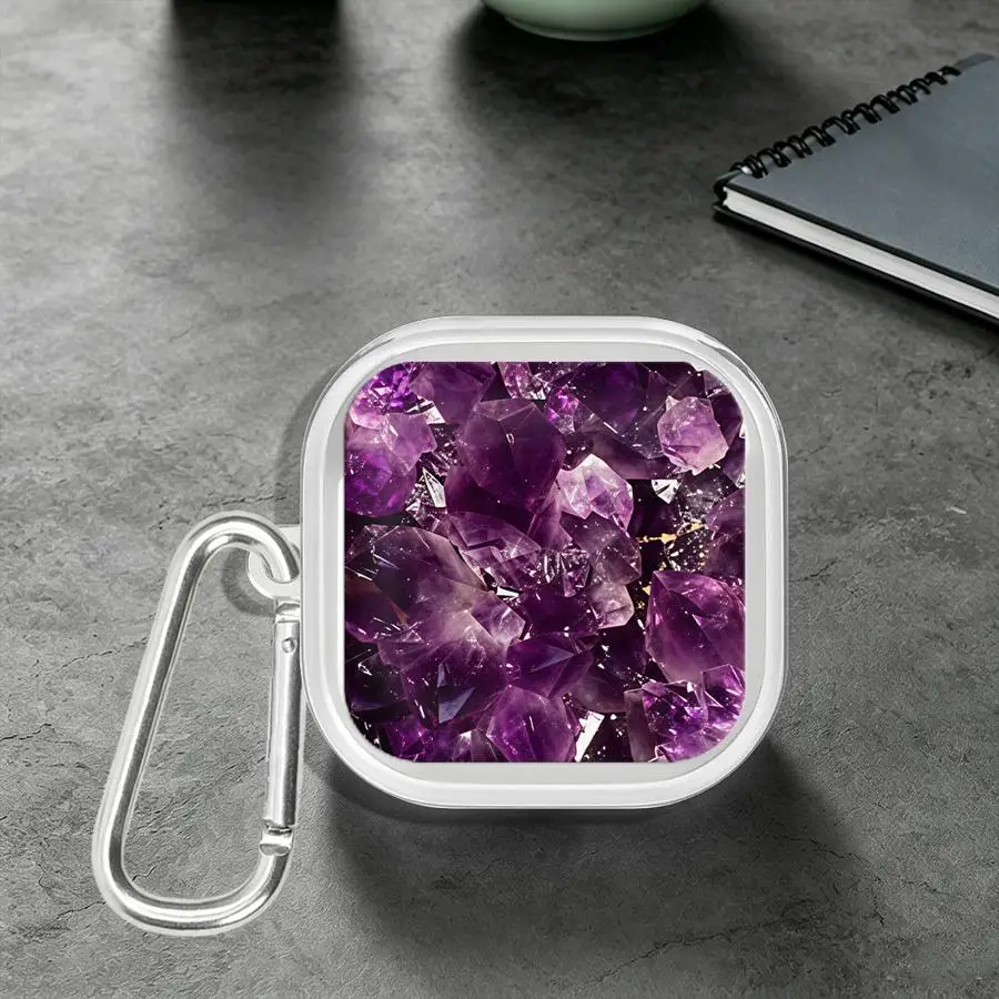 Amethyst Cluster Marble Clear Earphone Cases Cover With Hook Case For Samsung Galaxy Buds 4Pro 3 FE Live 2 3Pro 2Pro 4 Pro