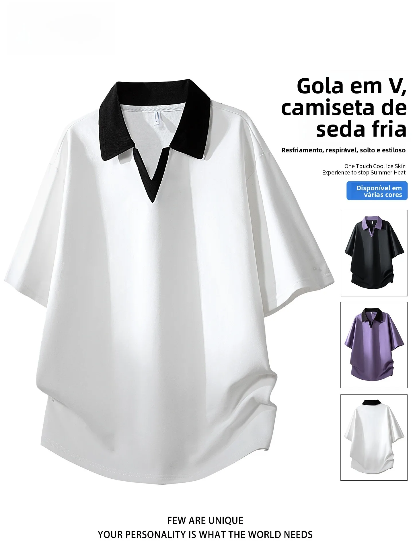 Camisa  Masculina TUCANO de Seda Gelada Manga Curta Gola V Caimento Solto Verão Esportiva Casual Respirável Sensação Fres...