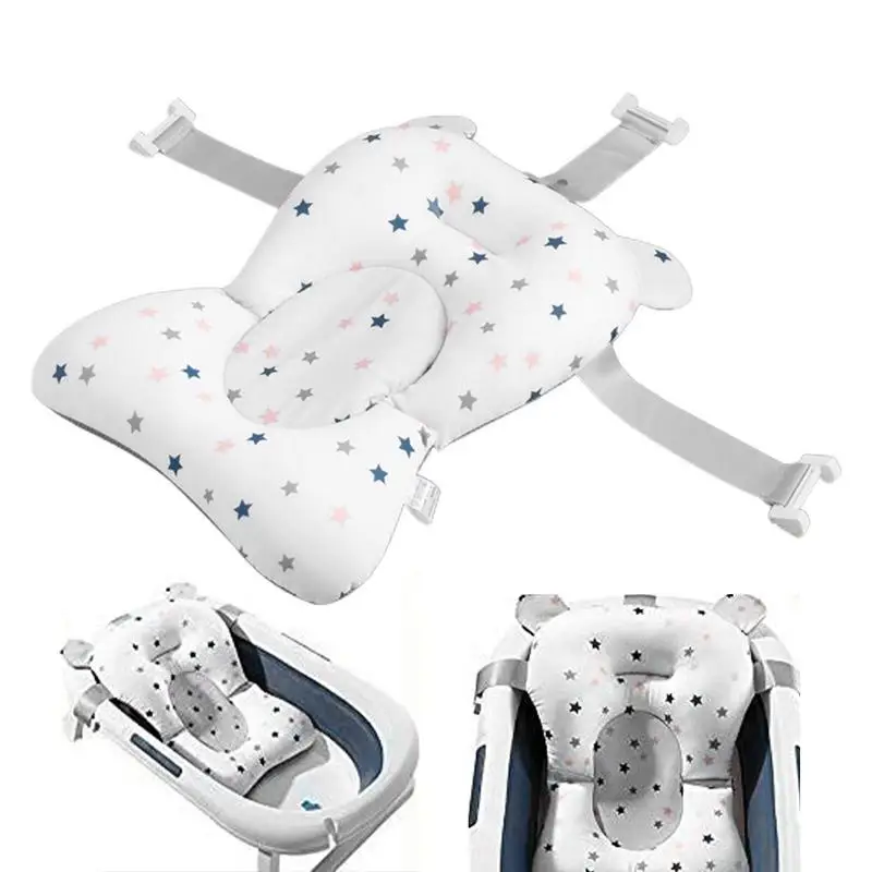New born Bath Cushion Adjustable Foldable Bathtub Mat Cushion Baby Bath Accessories Bathtub Essentiall With Buckles And 3 Safety