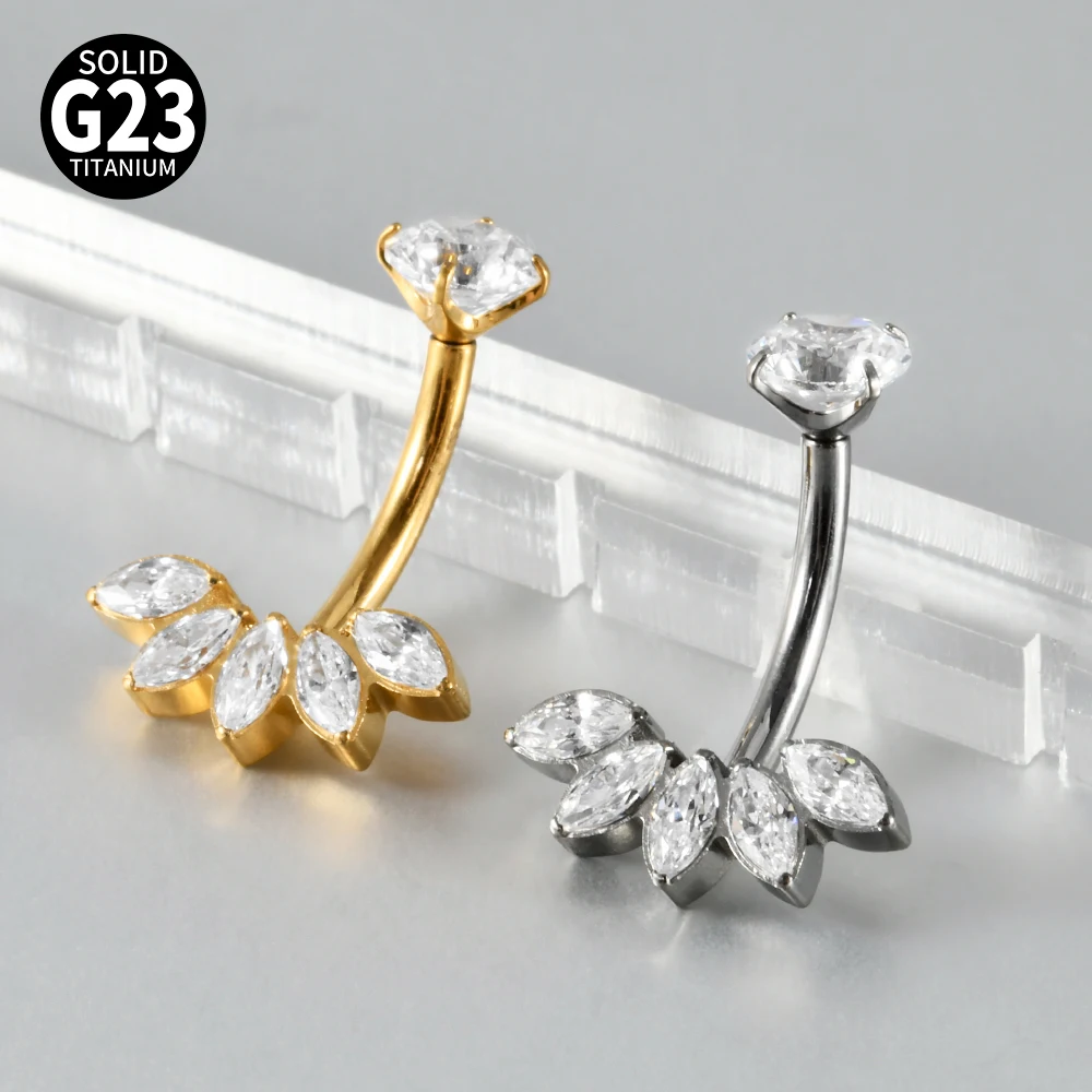 Titanium Carved Zircon Belly Button Stud, 1PC