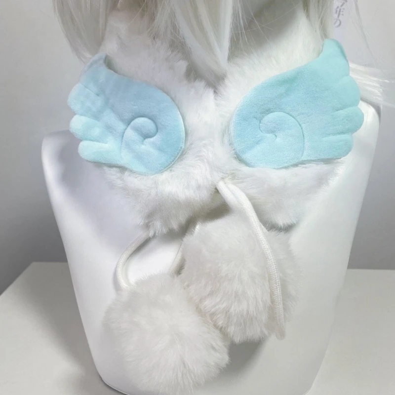 Winter Contrast Color Cute Wings Scarf for Women Harajuku Kawaii Cute Warm Neckerchief Y2k Aesthetic Fluffy Bandage Scarves New