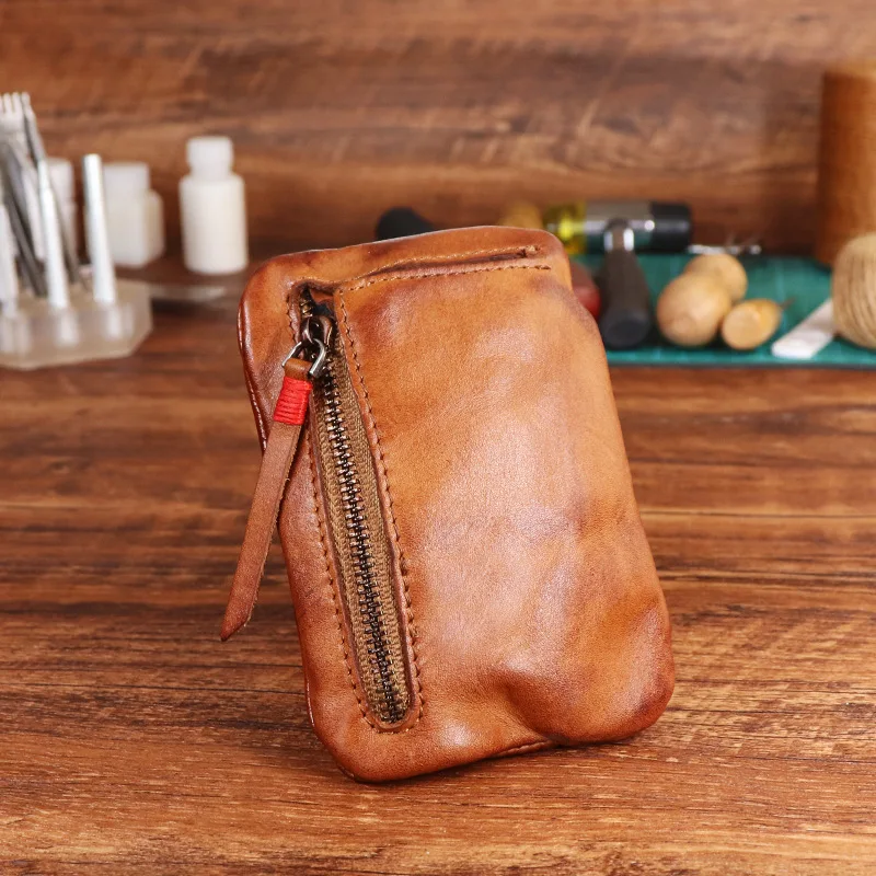 Real leather mini creative simple card coin storage multi-function hand-made old change purse