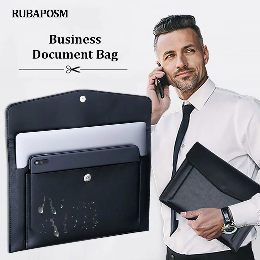 Free Custom Letters A4 Leather File Folder Business Briefcase Magnetic Button Waterproof Laptop Cases Office Organizer