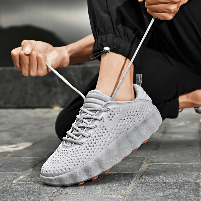 Herren-Wanderschuhe mit dicker Polsterung, atmungsaktive Mesh-Sneaker, Massage-Sohle, rutschfeste Schnürschuhe, lässige Sportschuhe. – Detail 12