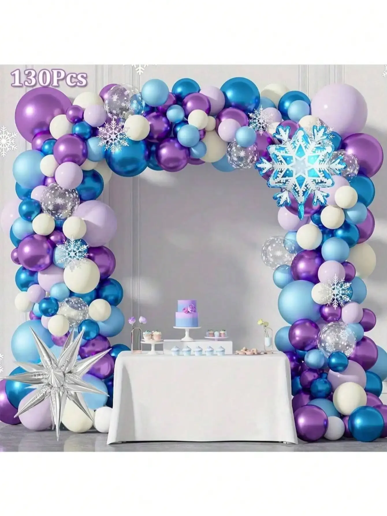 130 Teile/satz Geburtstag Party Supplies, Kranz Bogen Set Ballon Blau Lila Ballon Prinzessin Wunderland Damen Party Dekor
