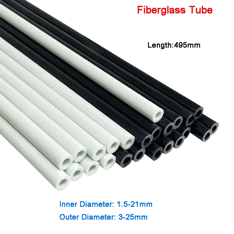 

White/Black Fiberglass Tube Hard Glass Fiber Tube OD 3mm-25mm Plastic Tube Hollow FiberGlass Rod Length 495mm