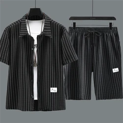 Men's Sets Summer Stripe Shirt Short Fashion Casual Stripe Suits for Men Plus Size 10XL 11XL Suits Summer Clothes