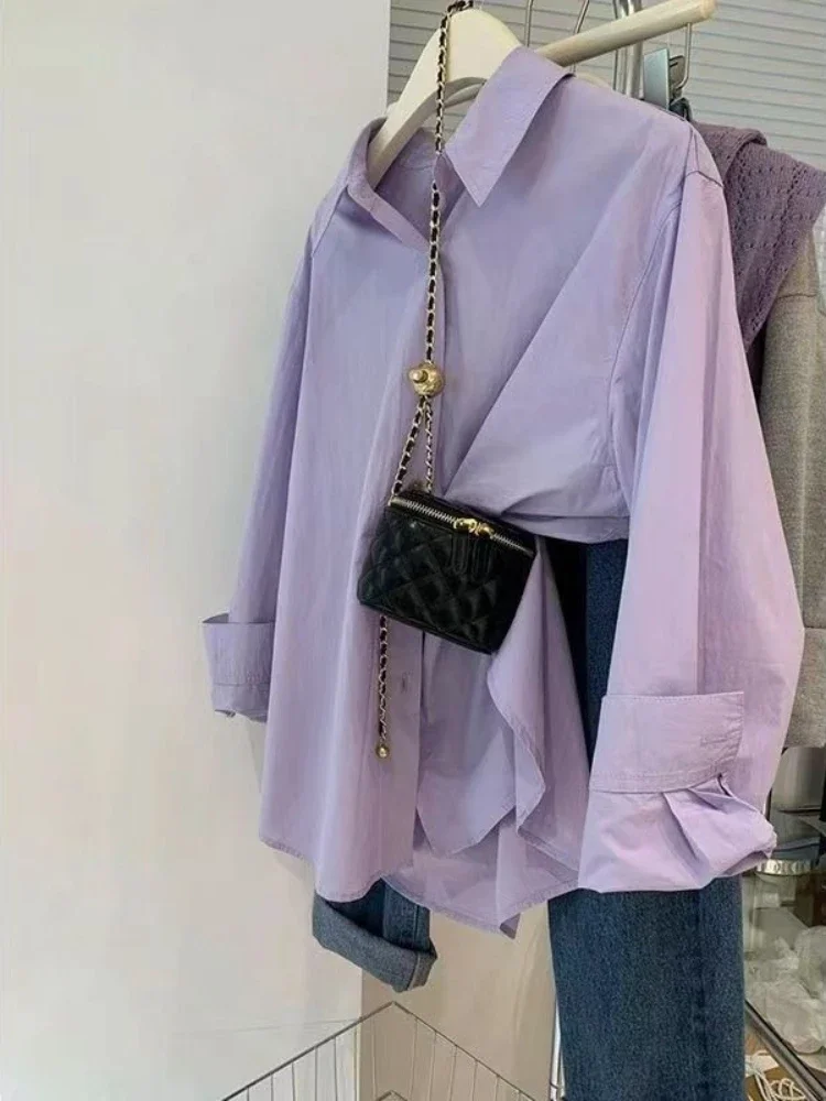 

Shirts Women Preppy Style Fashion Solid College Korean Casual Harajuku Ins Simple Blusas Baggy Soft Sweet All-match Basic Spring