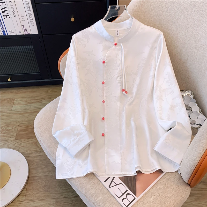 

New Chinese Style Women's Shirt Embroidered Button Flag Dress Spring Summer Elegant Small Audience Design Open Cardigan Top