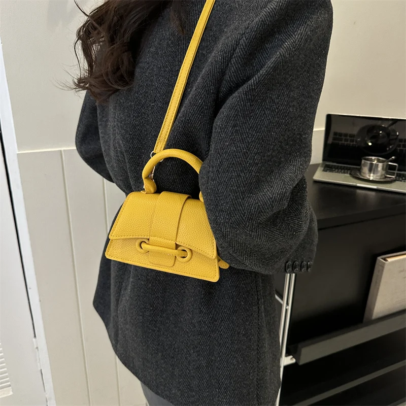 Fashionable Pure Color Small Square Bag Women's Crossbody Shoulder Bag Spring 2024 New Style Versatile Handbag Casual PU Leather