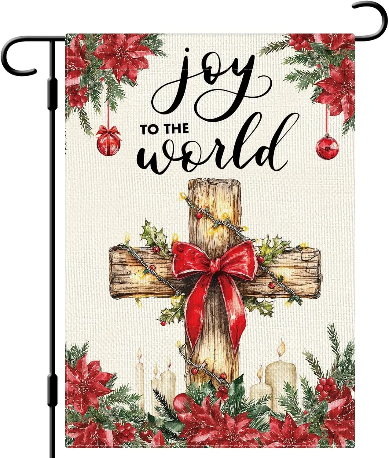 DLZDN Christmas Jesus Garden Flag Joy to the World Cross Flag 12×18 Inch Double Side Vertical Burlap Farmhouse Yard Sign Win GGO
