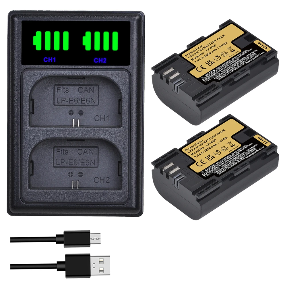 2850mAh LP-E6P LP-E6NH LP-E6N Li-ion Battery for Canon EOS R5 Mark II EOS R5 EOS R6 EOS R7 EOS R 5D II III IV 6D II 7D