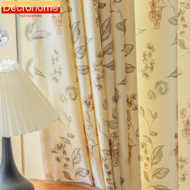 

Fresh Pastoral Small Floral Semi-blocking Chenille Velvet Finished Curtain Fabric Curtains for Living Dining Room Bedroom