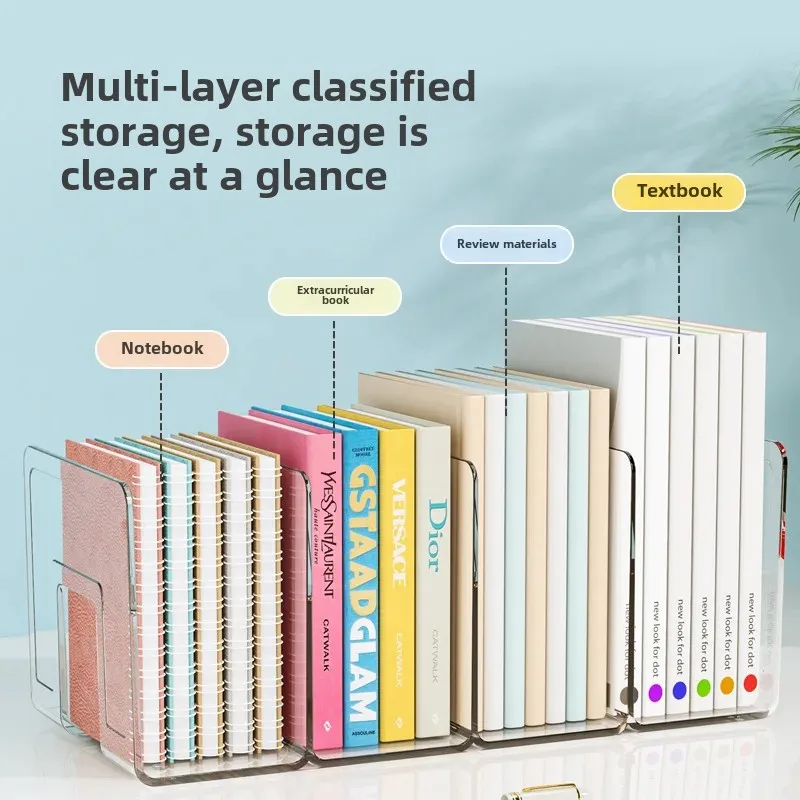 Transparent Acrylic Book Stand Desktop Plastic Book Rack Organizer With Storage Space For Books Exhibition And Storage