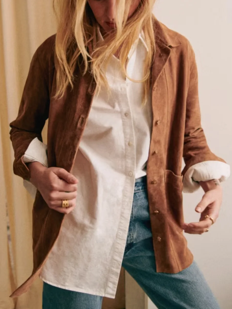 Shirt for Women 2024 New Spring Autumn Velvet Turn Down Collar Single Breasted Loose Vintage Long Sleeve Blouse