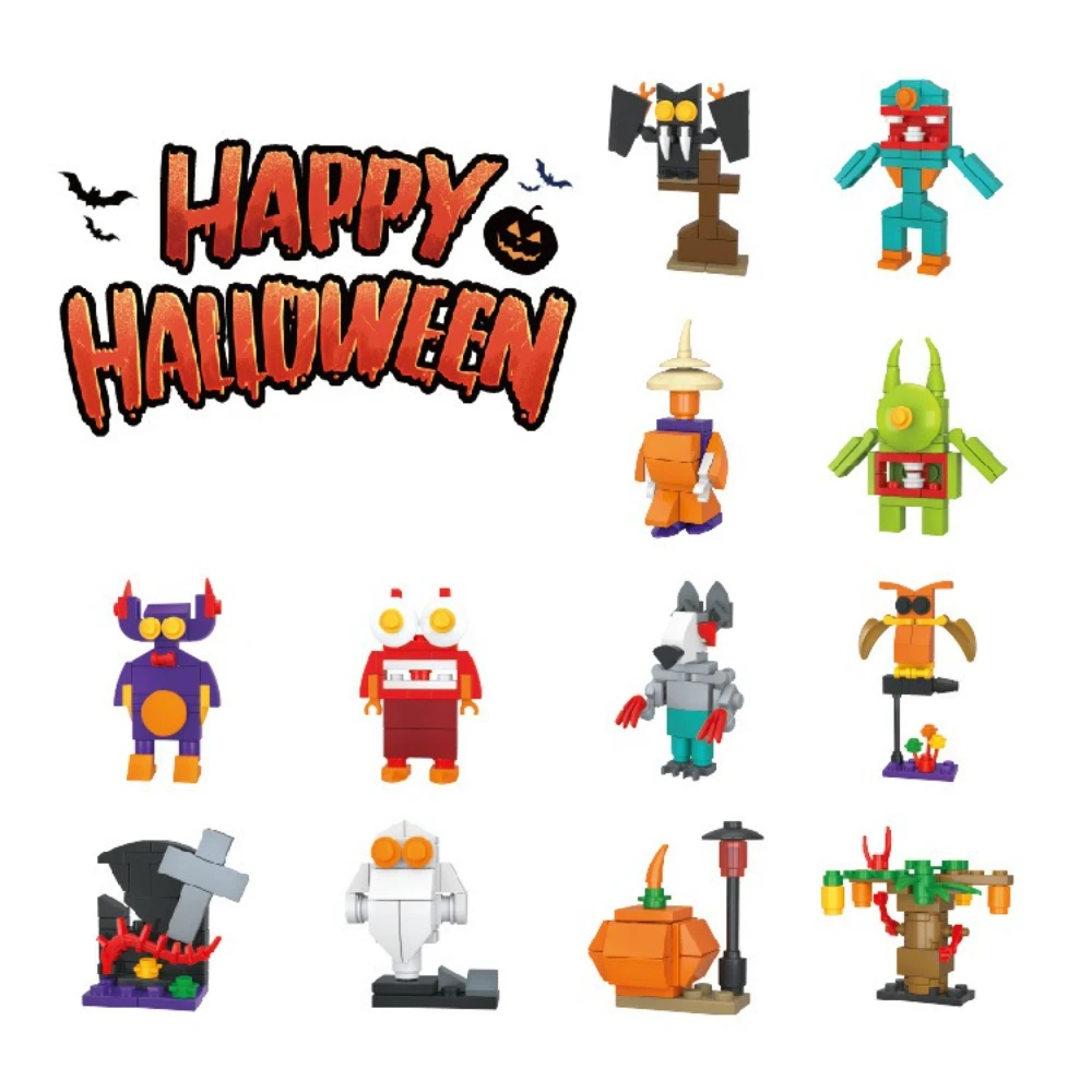 

MOC 2025 New Mini Halloween Ghost Pumpkin Building Blocks Set Horror Figures Scary Decoration Decor Toys Children Holiday Gifts