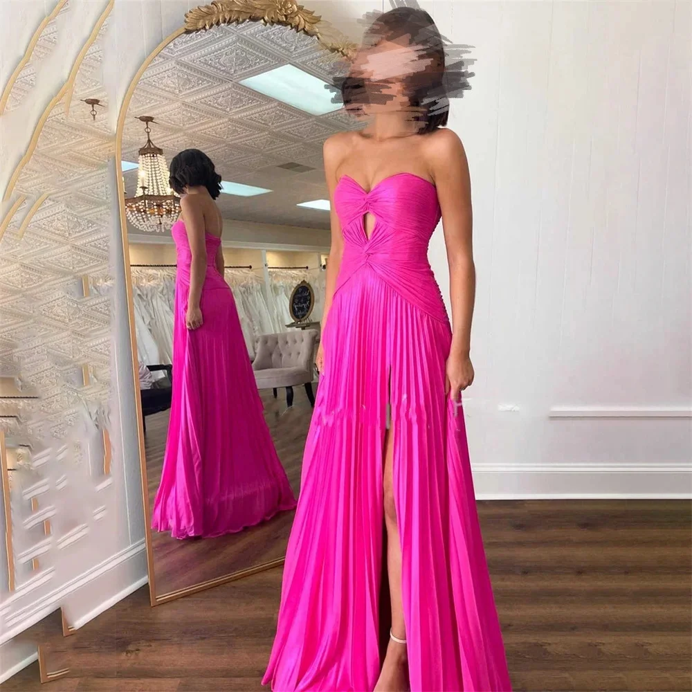 Elegant Long Pleated Dress A-line Sweetheart Neck High Waist Split Backless Evening Gowns Formal Evening Party Prom Dresses