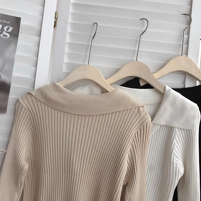 Suéteres tejidos de manga larga con cuello vuelto para mujer, cárdigans cortos ajustados de Color sólido con una hilera de botones, novedad de Otoño de 2026