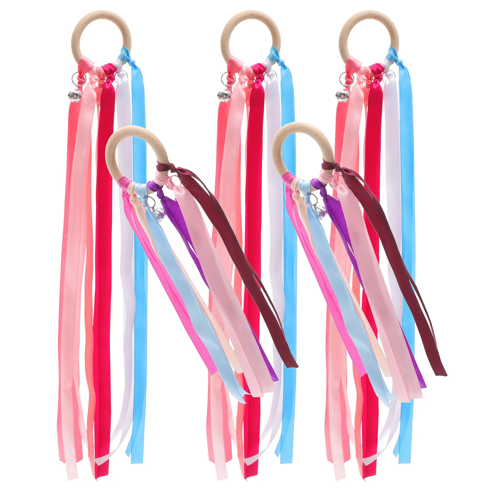 5 個のレインボーハンドリボンカイトベルダンスリストストリーマー赤ちゃん用早期教育感覚屋外遊びスポーツ