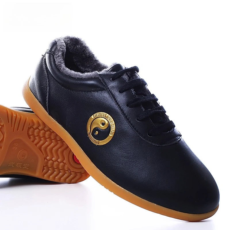 الشتاء جلد البقر الحقيقي تاي تشي الأحذية سماكة للكونغ فو الووشو فنون الدفاع عن النفس لينة مرنة وحيد خفيفة الوزن الرجال النساء