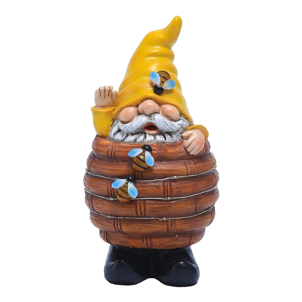 Solar Garden Gnome Statue, Funny Resin Bee Gnomes Figurine with Solar Light, Outdoor Honey Gnome Decor for Garden Yards