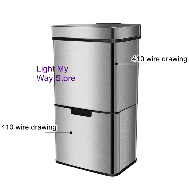 Smart Infrared Sensor-Activated Large-Capacity Trash Can; Stainless Steel Dry/Wet Separation Trash Can with Lid and Wheels