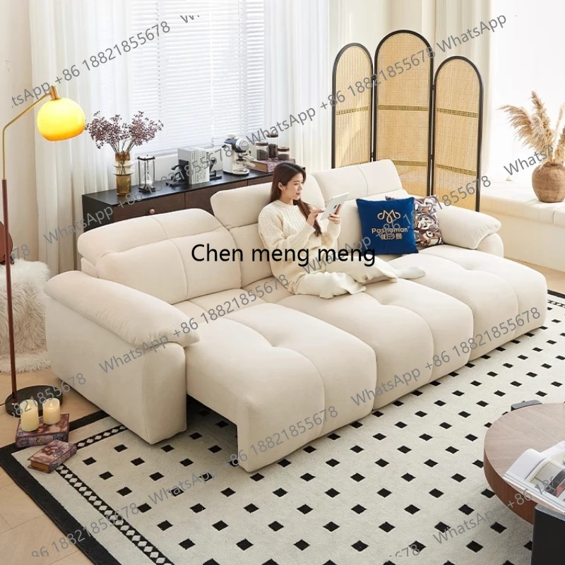 Cream wind electric cat scratching fabric sofa bed modern simple living room straight row multi-functional retractable sofa