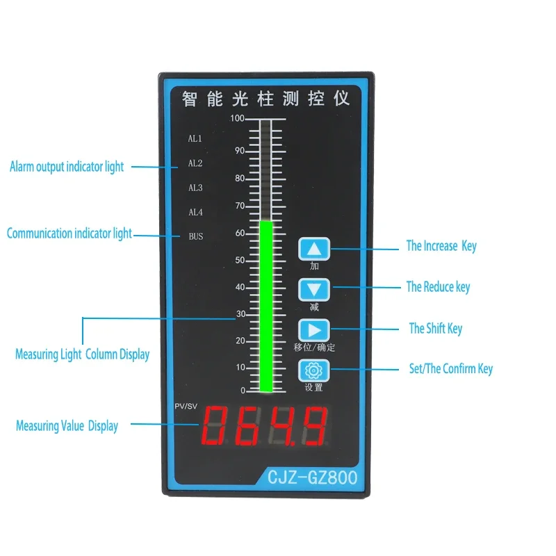 AC220V Liquid Level Controller with Light Bar Display Column Chart Visual Indicator for Water Oil Tank Monitoring 4-20ma rs485