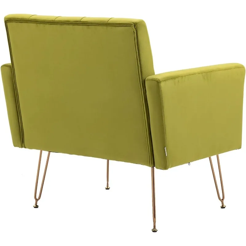 Современный оливково-зеленый акцентный стул, бархатное кресло с обивкой и золотыми металлическими ножками, удобный тафтинговый одноместный диван-стул с подлокотниками