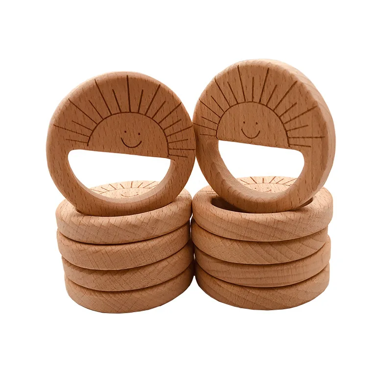 

New Baby Toys 10pcs Pieces Beech Smiling Face Sun Doll Baby Care Accessories Baby Educational Toys Wooden Rattle Teeth