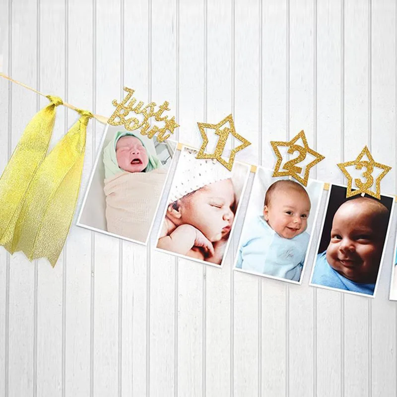 12 Months Photo Frame Banner First Happy Birthday Party Decorations Kids 1st Baby Boy Girl 1 One Year Birthday Supplies