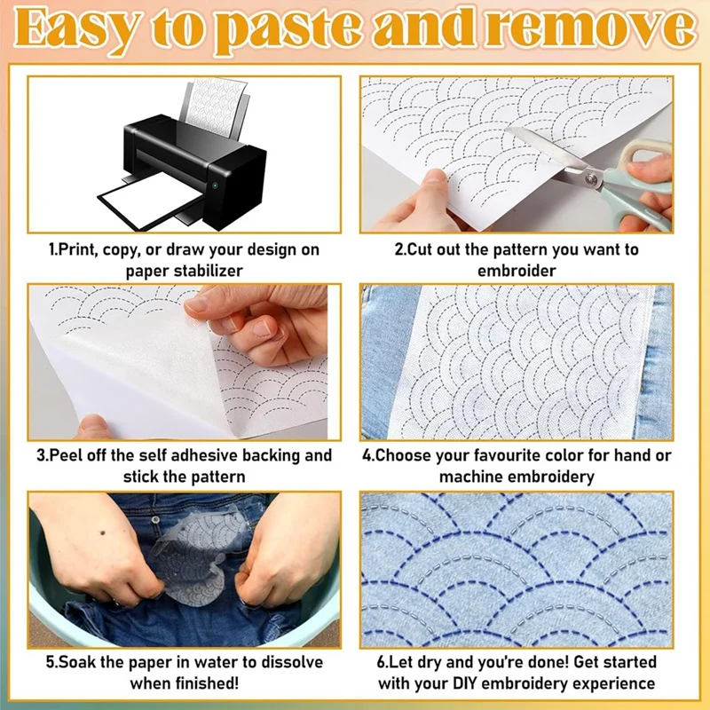 Stabilisateur de broderie soluble dans l'eau, broderie à la machine, couture à la main, motifs, complet, 20 pièces, 8,3x11,7 pouces