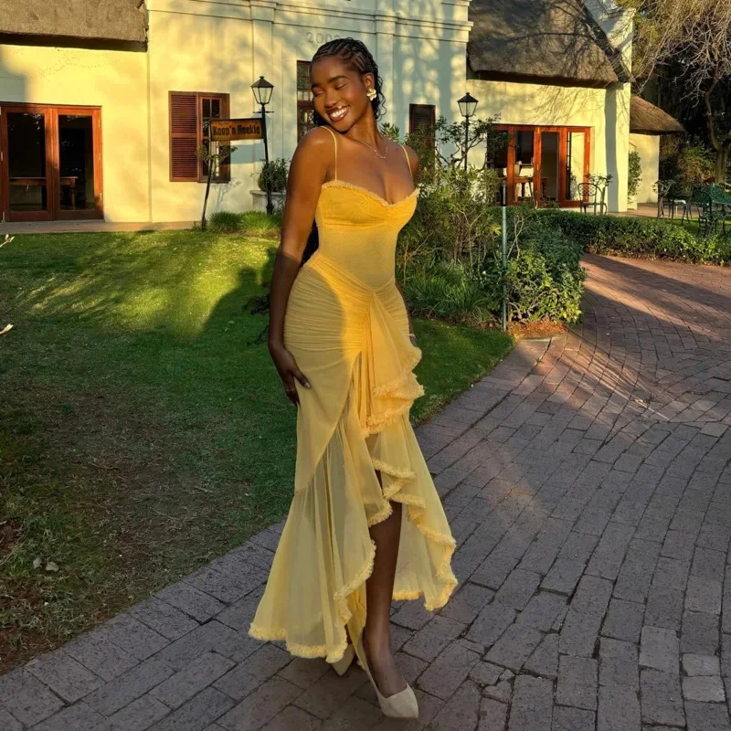 strapless ruffle asymmetrical maxi dress in yellow Prom Dress | Formal Dress | Maxi Dress | Prom Gown | Yellow | 0 | Gretta Strapless Maxi Dress - Yellow