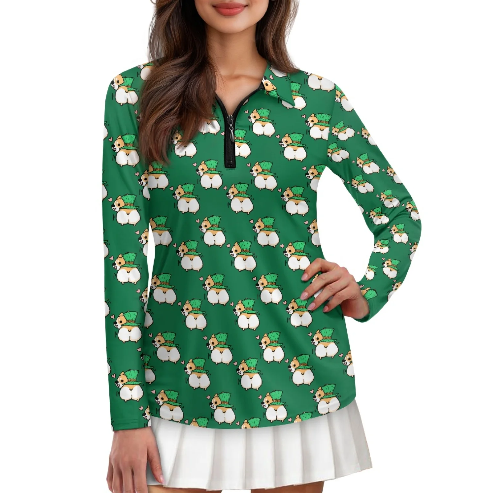 PENSTROLL Corgi St. Patrick Womens Breathable Lady Golf Apparel Machine Washable Polos Shirts for Women for Yoga