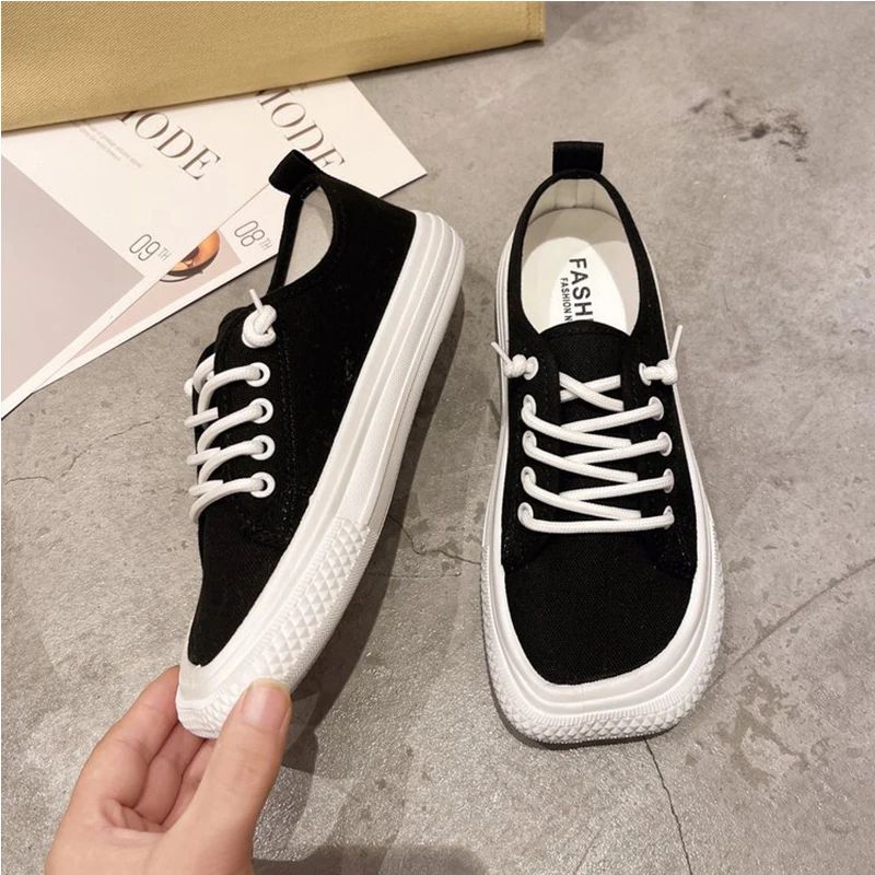 Women Canvas Shoes Flats Female Lace-up White Sneakers Breathable Casual Woman Vulcanized Shoes Zapatillas Mujer Chaussure Femme