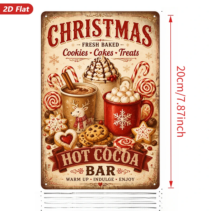 2D Flat, 2D Flat Christmas Cocoa Stick Sign Wall Art, Home Decor, Cookie Cake Snack Letters, Suitable for Study, Dining Room, Of